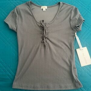 J for Justify Gray Ribbed Tie Front T-Shirt